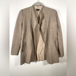 Talbots Pure Merino Wool Open Front Cardigan Jacket Beige Pockets Size Mp